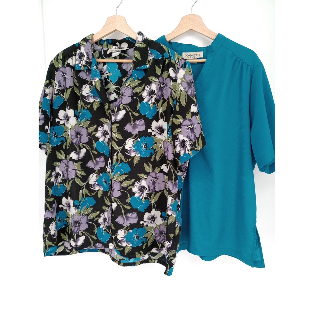 Lot of 2 Donnkenny Woman‎ Blouse Womens 2X Teal Floral Short Sleeve